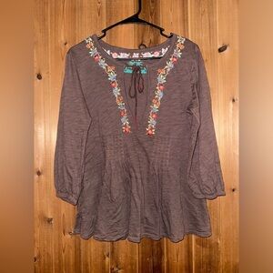 Free People Y2K Embroidered Brown Women's Top Size Large